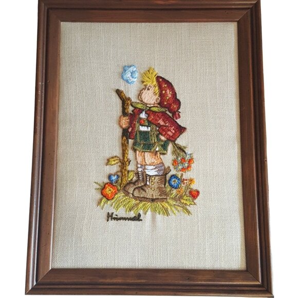 Hummel Vintage Crewel Embroidery Wall Art Framed 10x14 Lot of 2 Finished - Picture 4 of 12